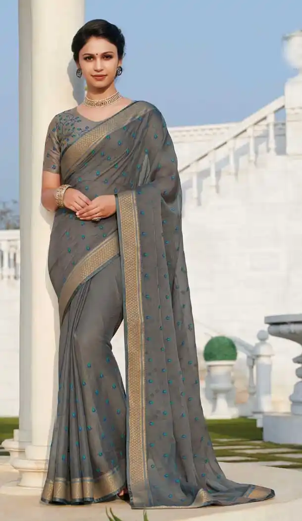 Light Grey Color Chiffon Casual Party Wear Women Saree Blouse -8597103539