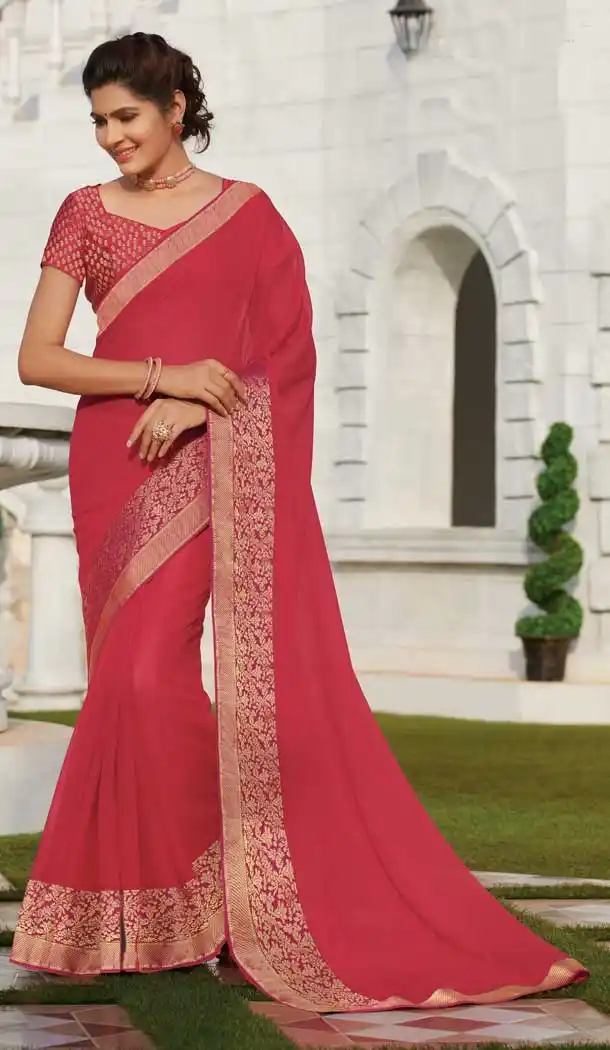 Ethnic Gazari Color Chiffon Casual Party Wear Women Saree Blouse -8597103540