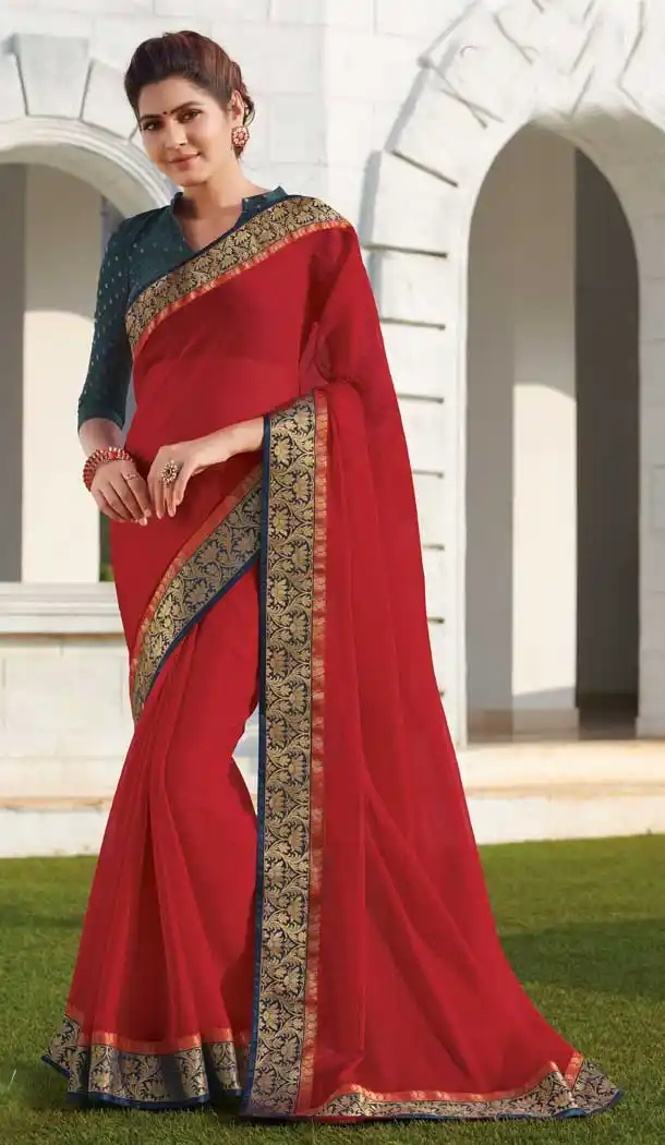 Attractive Red Color Chiffon Casual Party Wear Women Saree Blouse -8597103541