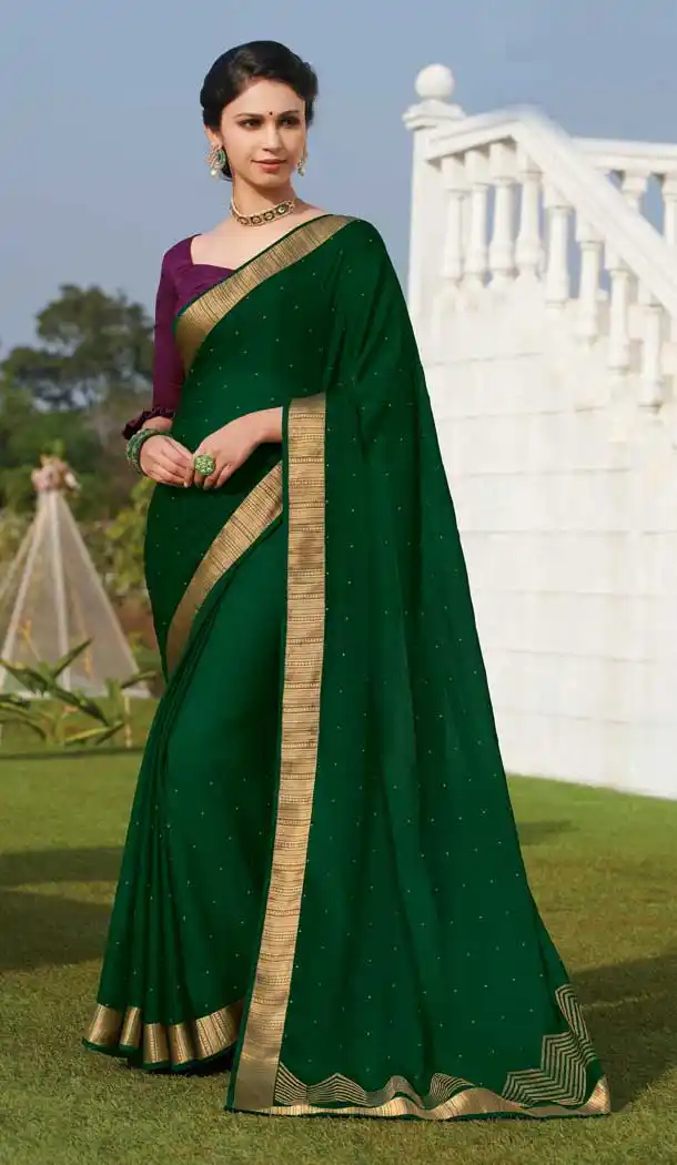 Ethnic Green Color Chiffon Casual Party Wear Women Saree Blouse -8597103546