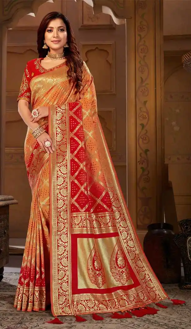 Orange Color Weaving Jacquard Traditional Wear Women Saree Blouse -8604103604