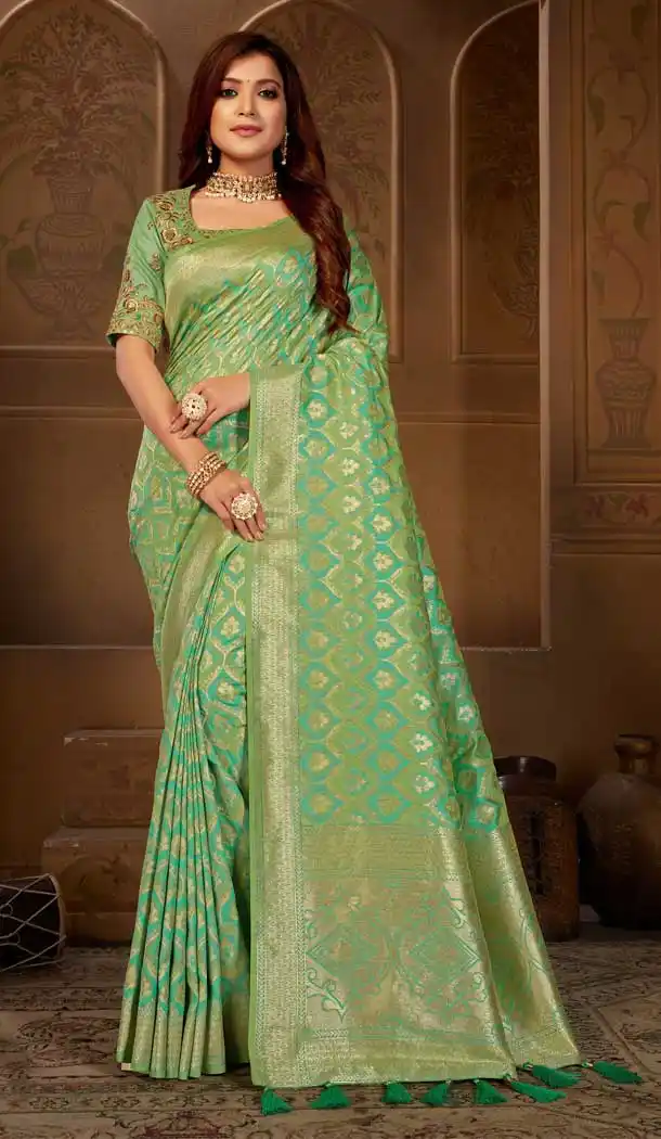 Green Color Weaving Jacquard Traditional Wear Women Saree Blouse -8604103605