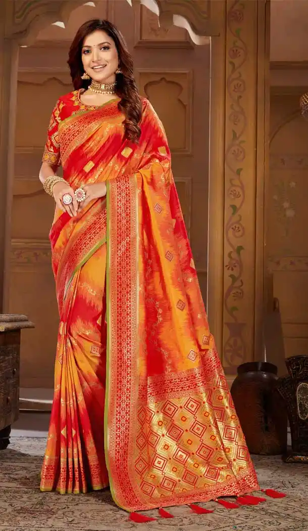 Red Color Weaving Jacquard Traditional Wear Women Saree Blouse -8604103606
