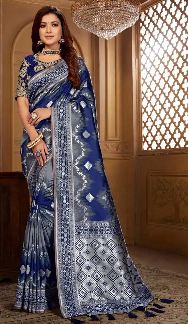 Blue Color Weaving Jacquard Traditional Wear Women Saree Blouse -8604103607