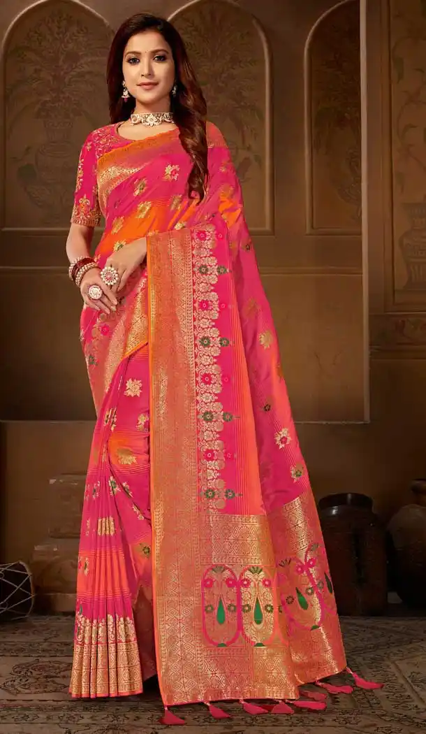 Pink Color Weaving Jacquard Traditional Wear Women Saree Blouse -8604103608
