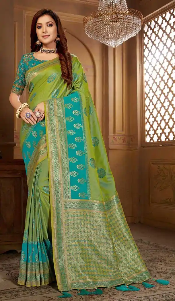 Green Color Weaving Jacquard Traditional Wear Women Saree Blouse -8604103609