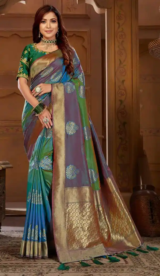 Gleaming Multi Color Weaving Jacquard Traditional Wear Women Saree Blouse -8604103612