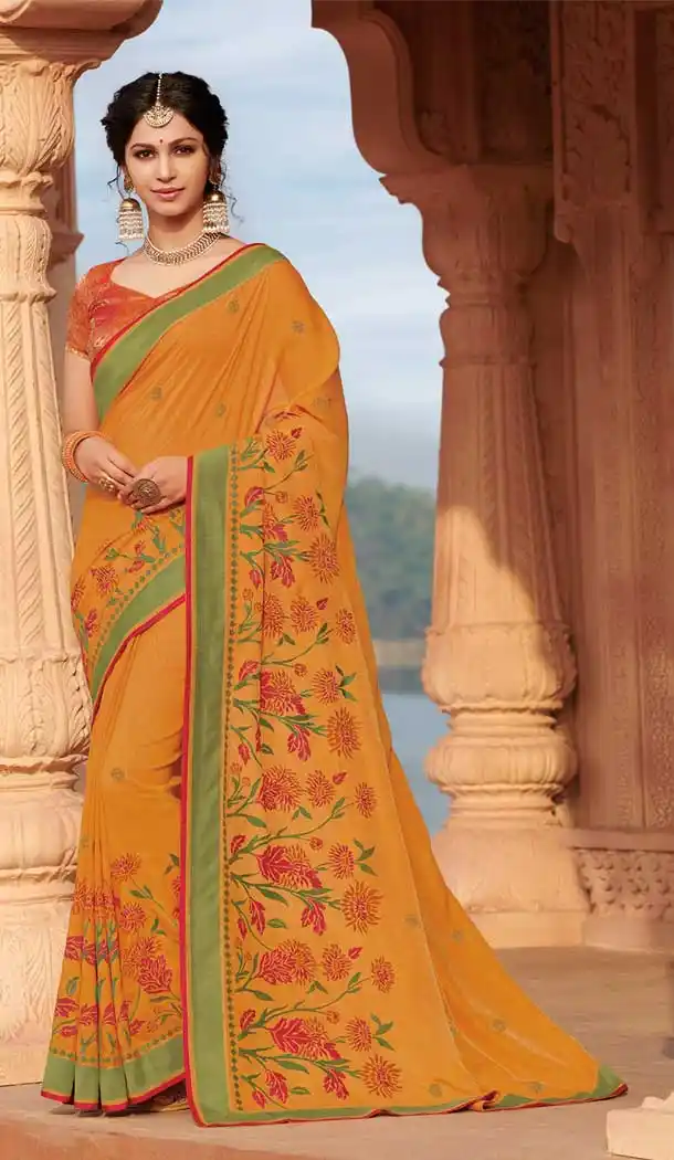 Musterd Color Silk Tussar Traditional Party Wear Saree Blouse -8640103879