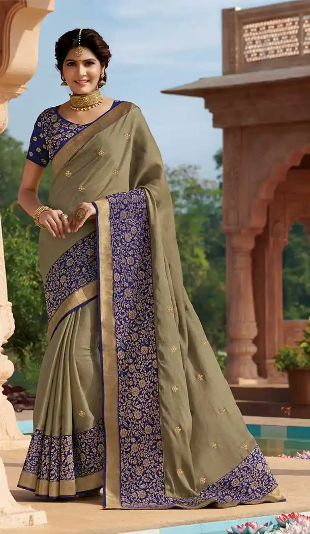 Scintillating Beige Color Tussar Silk Traditional Party Wear Saree Blouse -8640103884