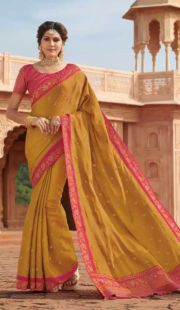 Enigmatic Musterd Color Tussar Silk Traditional Party Wear Saree Blouse -8640103885