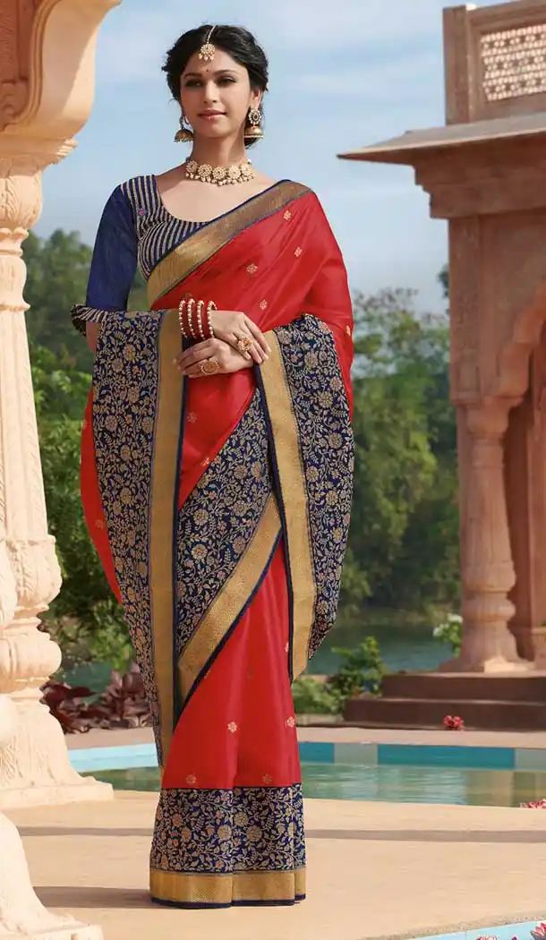 Majesty Red Color Tussar Silk Traditional Party Wear Saree Blouse -8640103886