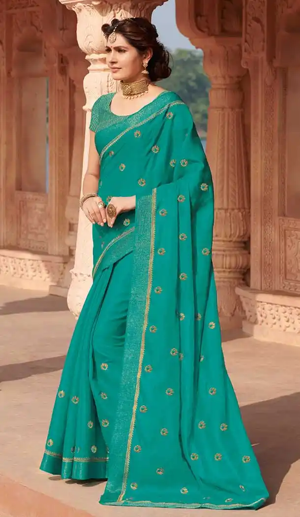 Sea Green Color Tussar Silk Traditional Party Wear Saree Blouse -8640103888