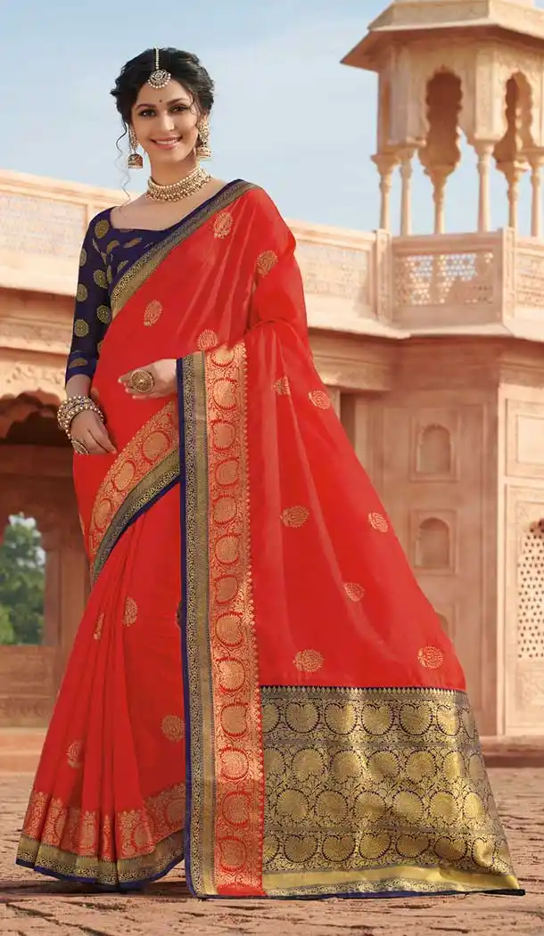 Charming Red Color Tussar Silk Traditional Party Wear Saree Blouse -8640103892