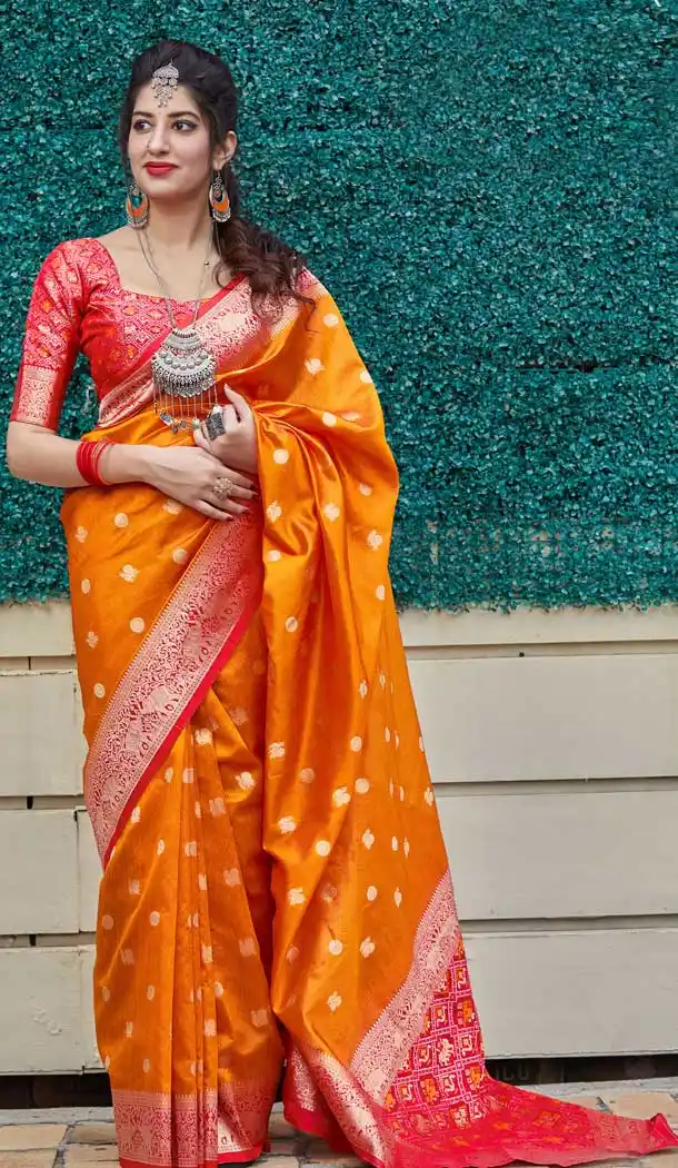 Adorable Orange Color Banarasi Art Silk Traditional Party Wear Saree Blouse -8652104008