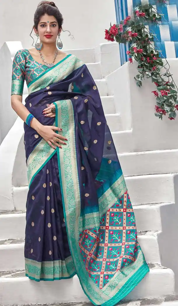Navy Blue Color Banarasi Art Silk Traditional Party Wear Saree Blouse -8652104011