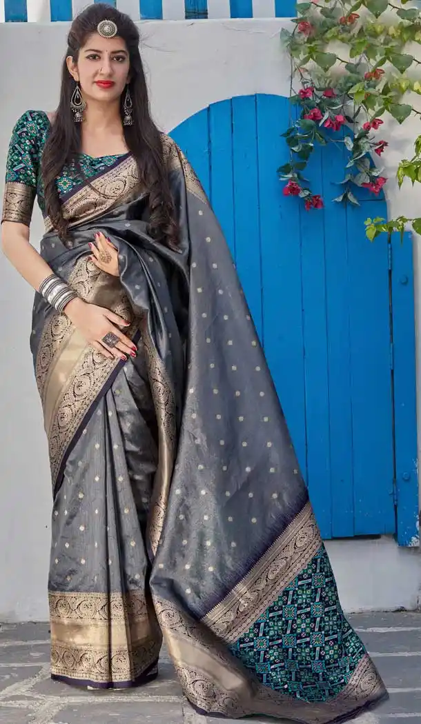 Mesmerizing Grey Color Banarasi Art Silk Traditional Party Wear Saree Blouse -8652104012