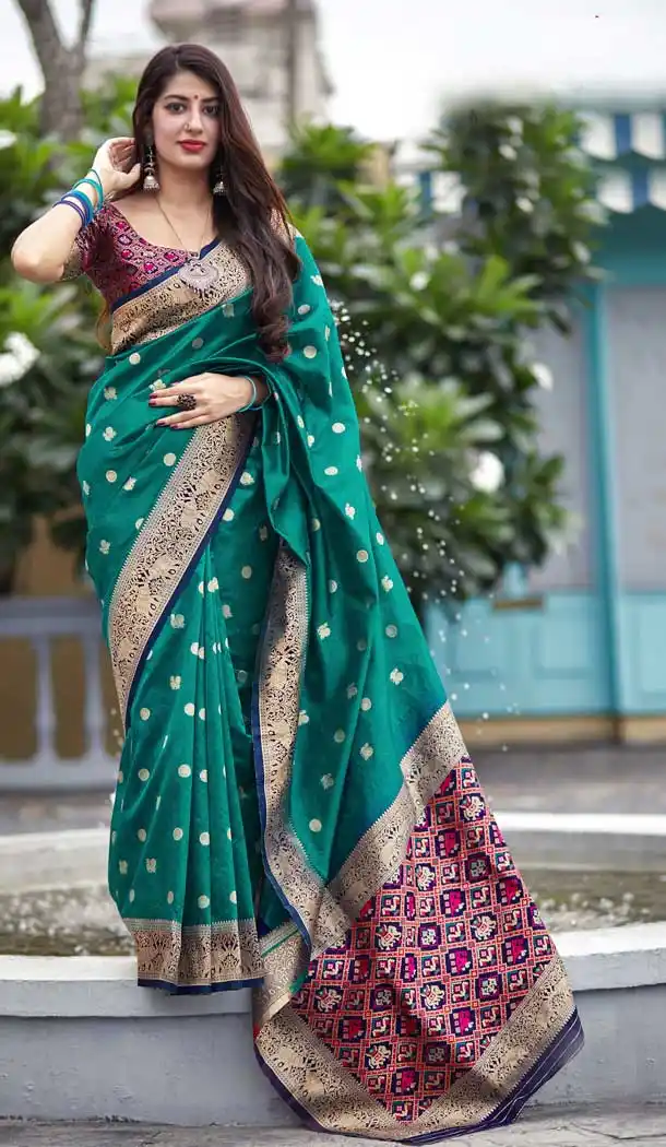 Sea Green Color Banarasi Art Silk Traditional Party Wear Saree Blouse -8652104014
