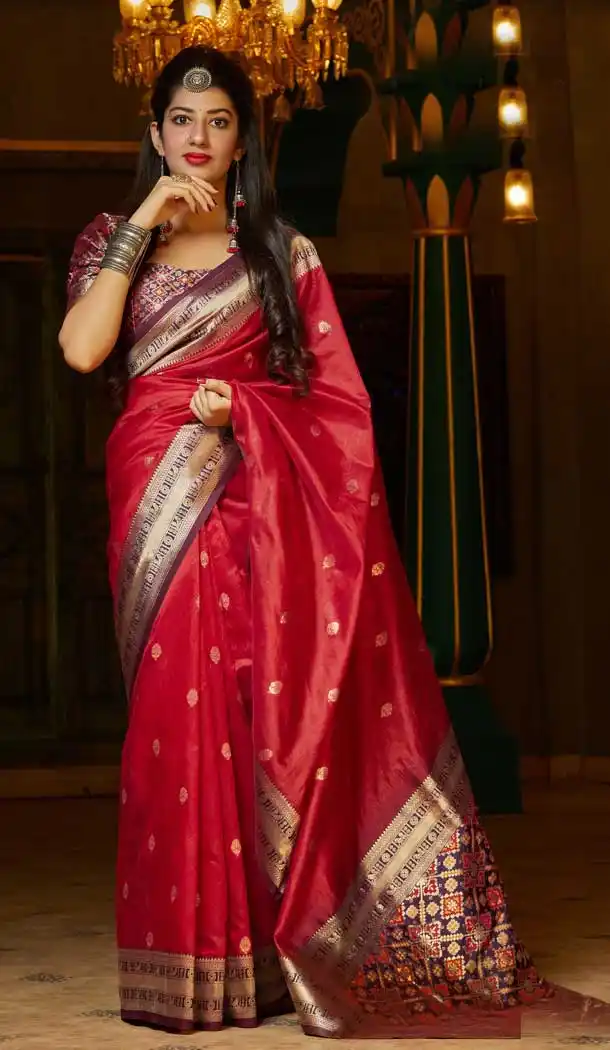 Red Color Banarasi Art Silk Traditional Party Wear Saree Blouse -8652104015