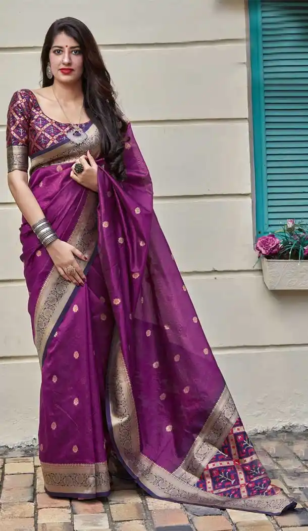 Captivating Violet Color Banarasi Art Silk Traditional Party Wear Saree Blouse -8652104016