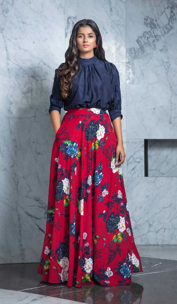 Red Color Crepe Fancy Party Wear Ready Made Indo Western Crop Top -8653104017