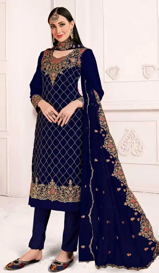 Navy Blue Color Georgette Designer Party Wear Girls Salwar Suit -8656104036