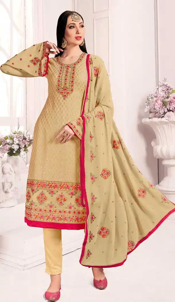 Ravishing Beige Color Georgette Designer Party Wear Girls Salwar Suit -8656104039