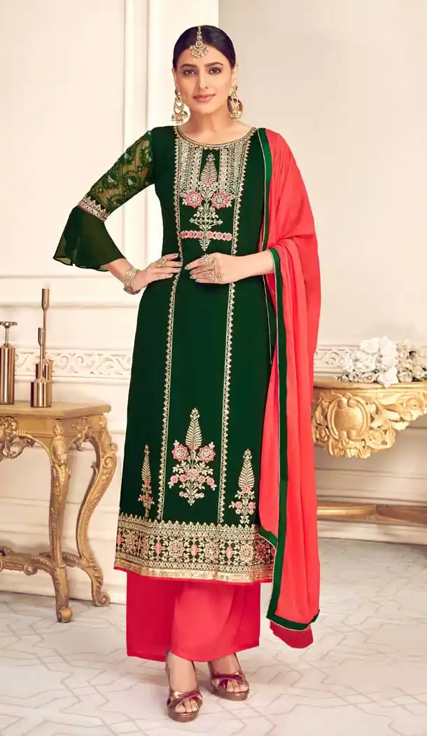 Bottel Green Color Viscos Georgette Party Wear Palazzo Salwar Suit -8665104093