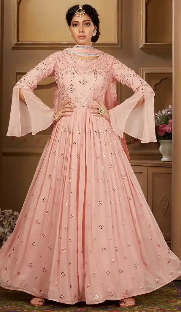 Lite Pink Color Wicos Georgette Heavy Designer Ready Made Aanarkali Suit -8689104257