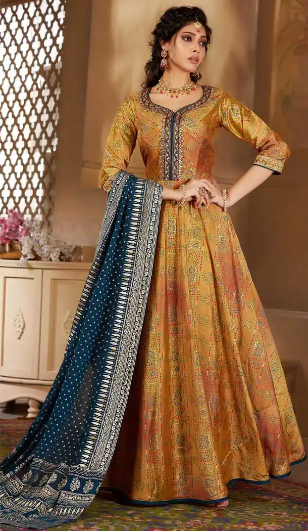 Charming Multi Color Silk Heavy Designer Ready Made Aanarkali Suit -8689104259