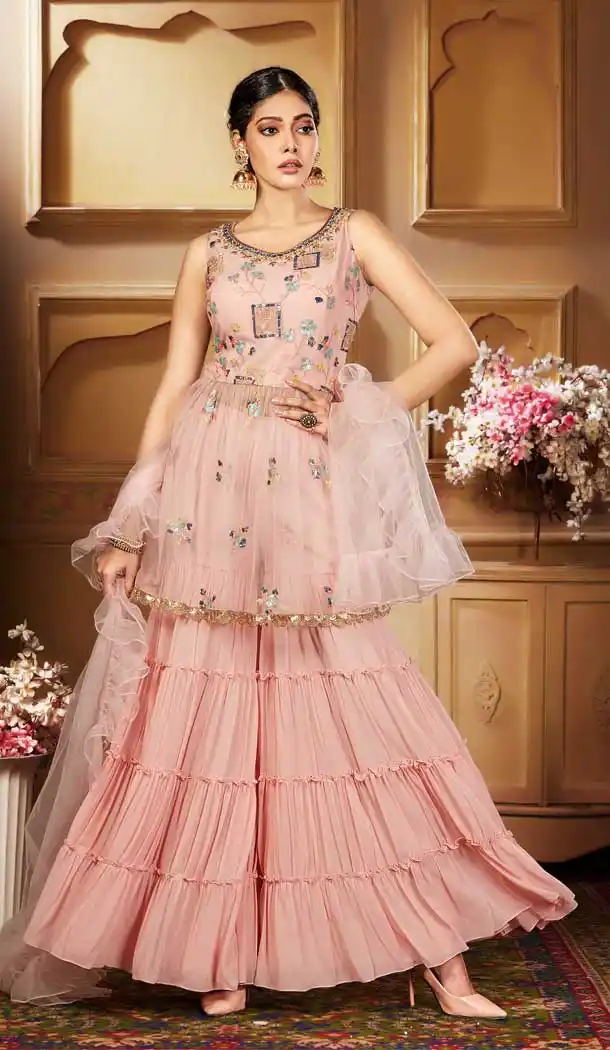 Ravishing Lite Pink Color Net Heavy Designer Ready Made Aanarkali Suit -8689104260