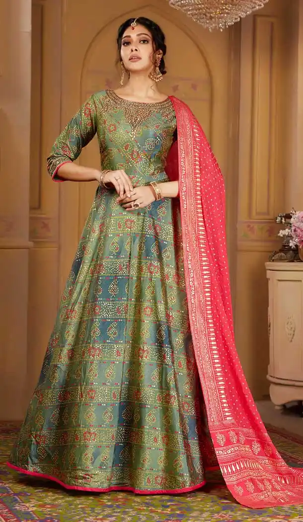 Ravishing Green Color Row Silk Designer Ready Made Aanarkali Salwar Suit -8690104266