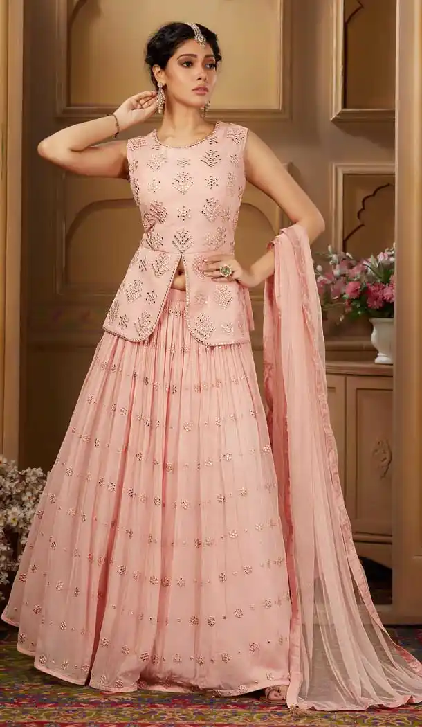 Lite Pink Color Georgette Designer Ready Made Bridal Lahenga Choli -8690104267
