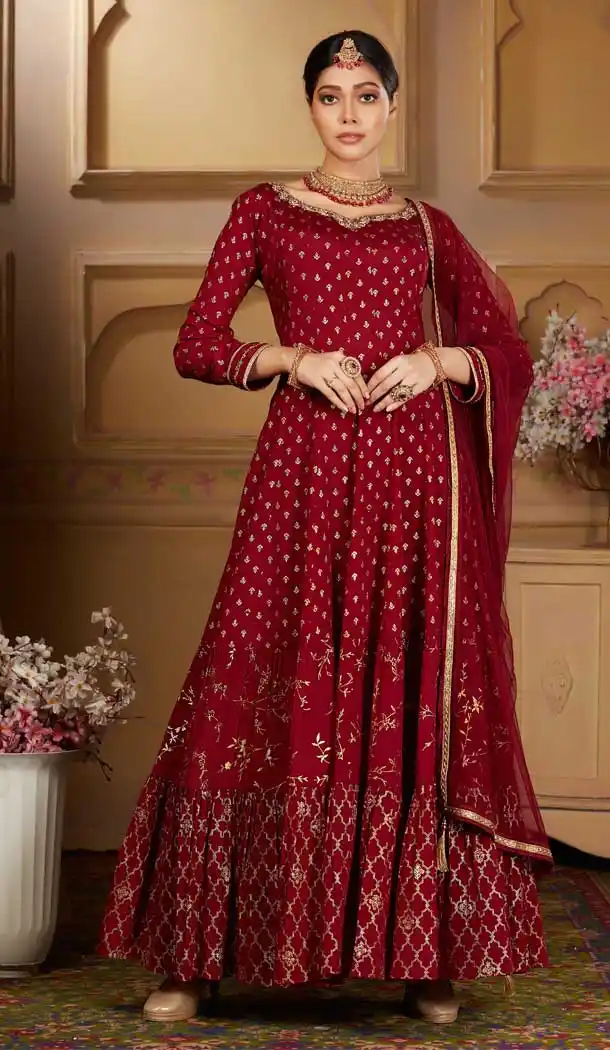 Maroon Color Chinon Designer Ready Made Aanarkali Salwar Suit -8690104268