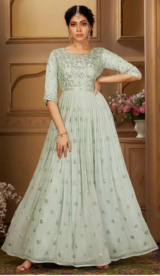 Lite Blue Color Georgette Designer Ready Made Aanarkali Salwar Suit -8690104272
