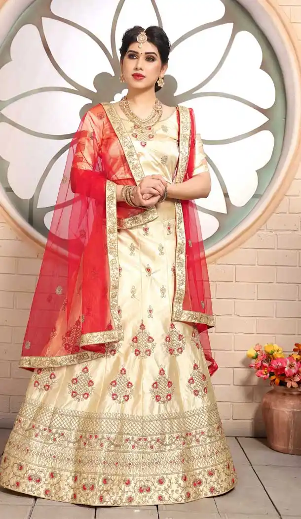 Gorgeous Beige Color Pure Satin Traditional Party Wear Ladies Lehenga Choli -8717104517