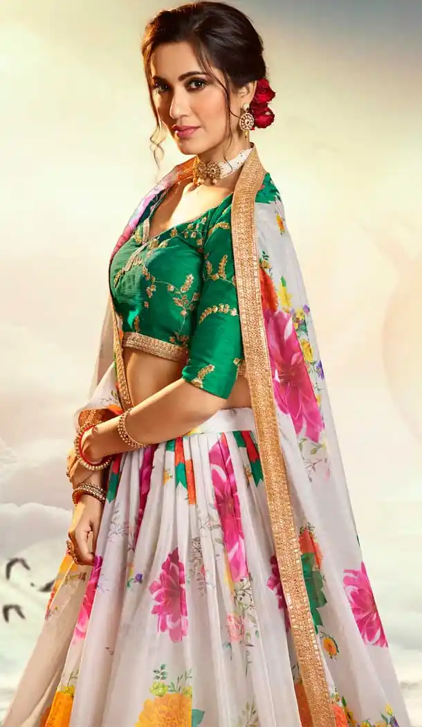 Majesty White Color Pure Organza Traditional Sangeet Wear Lehenga Choli -8747104726