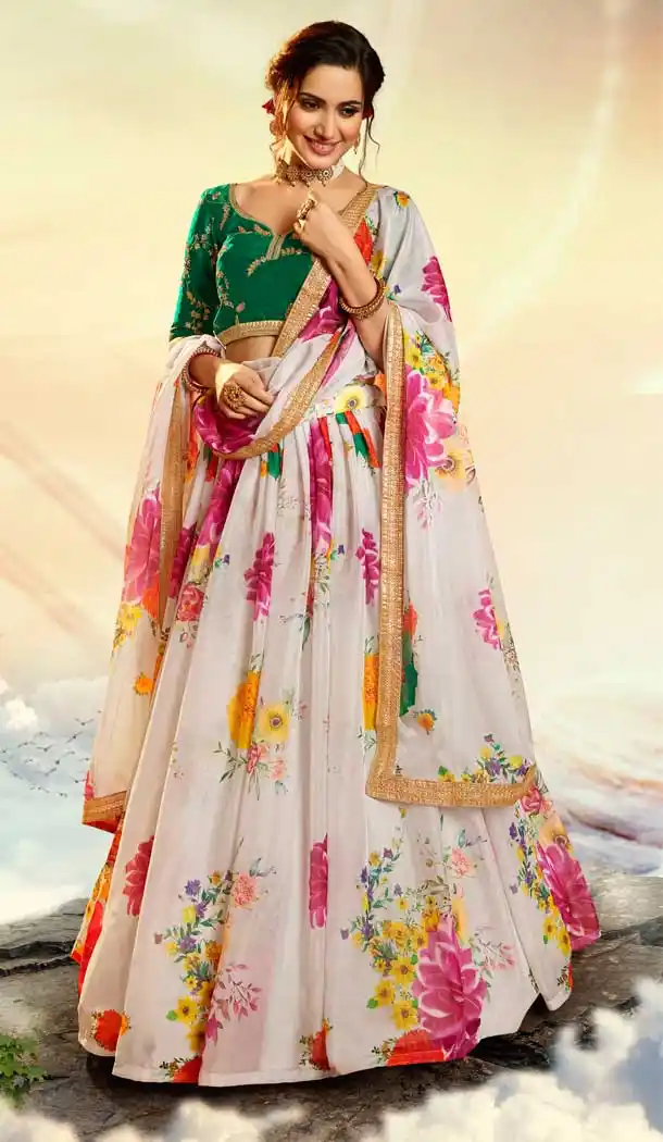 Majesty White Color Pure Organza Traditional Sangeet Wear Lehenga Choli -8747104726