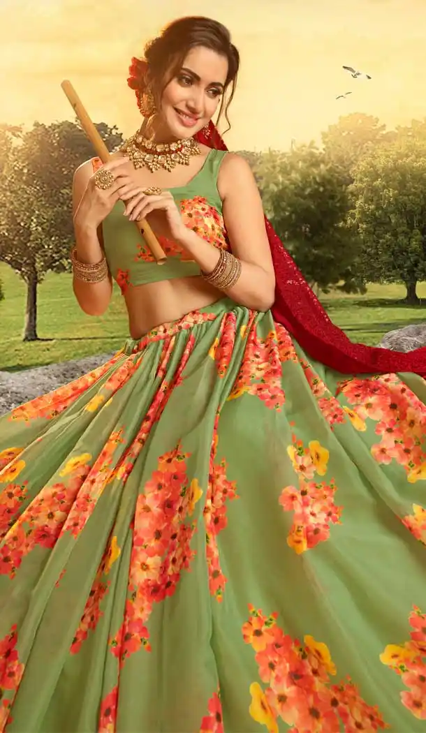Green Color Pure Organza Traditional Sangeet Wear Lehenga Choli -8747104731