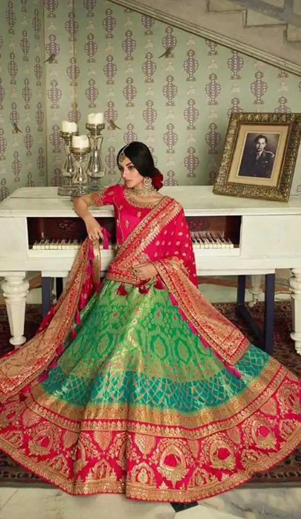 Green Color Pure Silk Designer Traditional Wedding Wear Lehenga Choli -8770104948