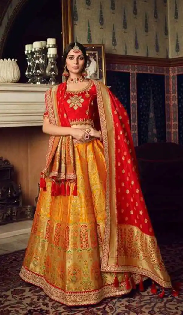 Mesmerizing Yellow Color Pure Silk Designer Traditional Wedding Wear Lehenga Choli -8770104949