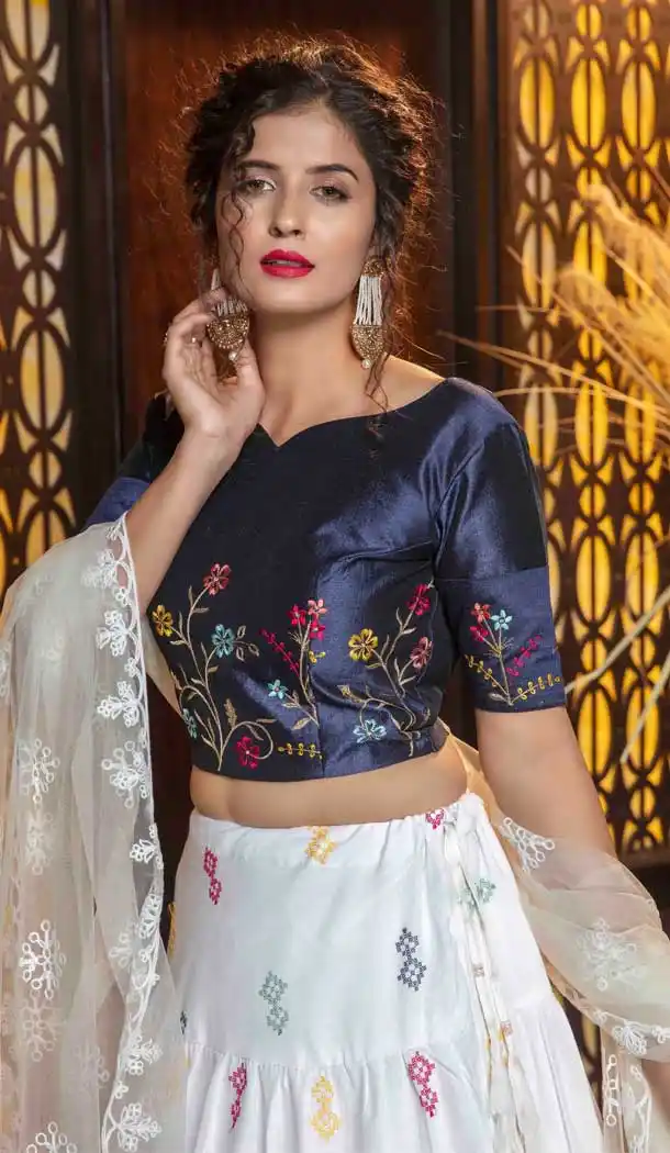 White Color Cotton Designer Fancy Party Wear Ladies Lehenga Choli -8779105013