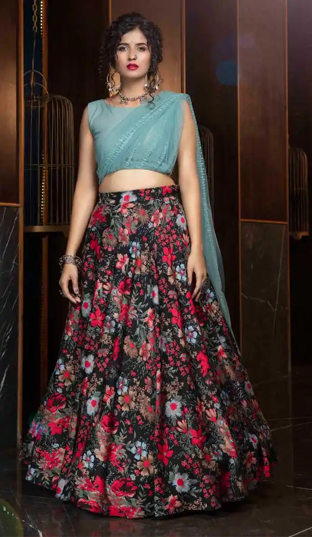 Black Color Crepe Designer Fancy Party Wear Ladies Lehenga Choli -8779105014