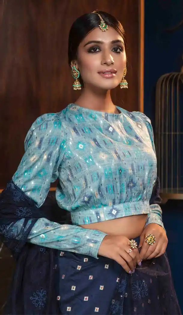 Navy Blue Color Cotton Designer Fancy Party Wear Ladies Lehenga Choli -8779105017