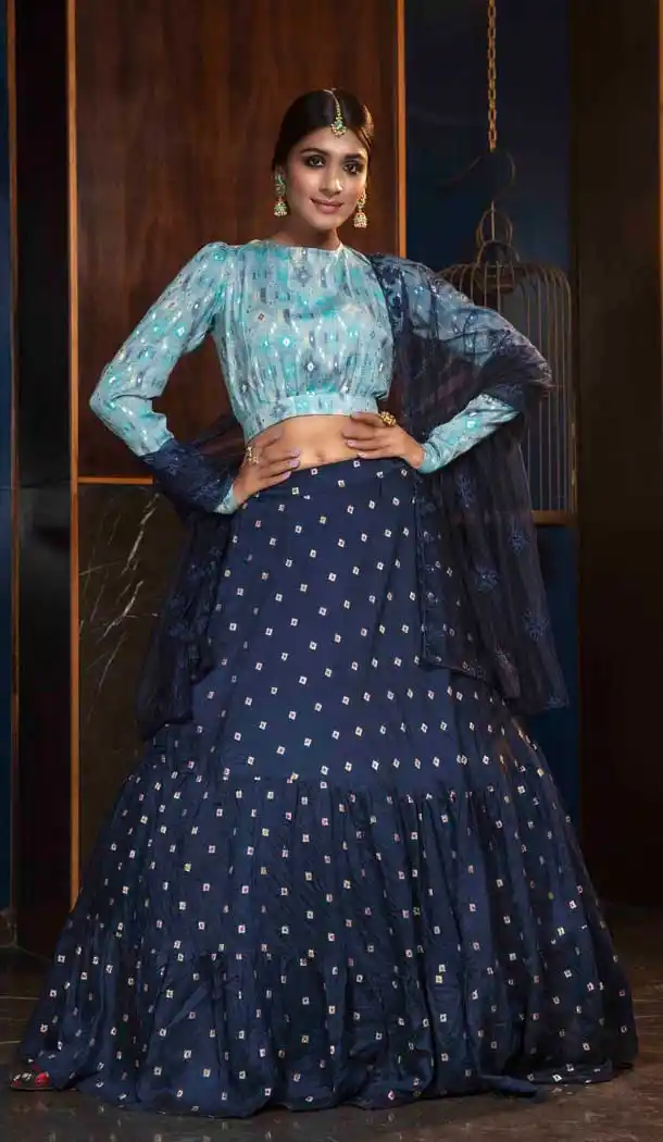 Navy Blue Color Cotton Designer Fancy Party Wear Ladies Lehenga Choli -8779105017