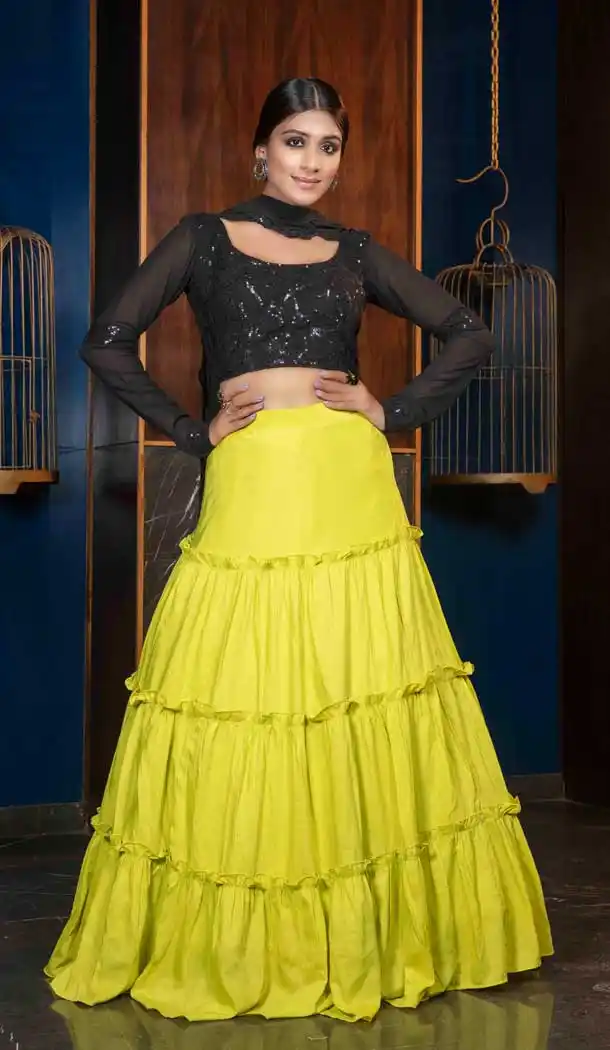 Floracance Green Color Maslin Cotton Fancy Party Wear Ladies Lehenga Choli -8779105018