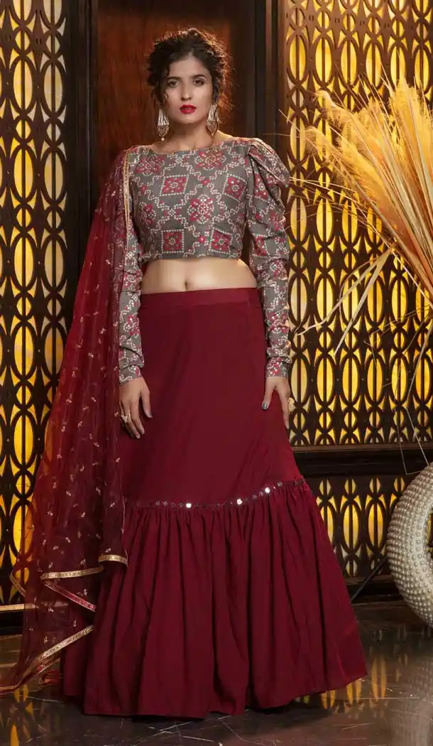 Maroon Color Georgette Fancy Party Wear Ladies Lehenga Choli -8779105019