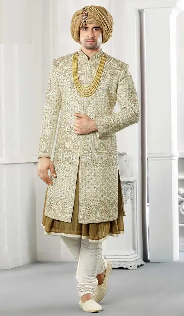 Ravishing Pista Color Pure Silk Heavy Wedding Wear Men Premium Sherwani -8692104288