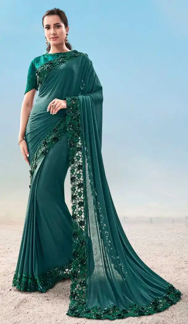 Rama Green Color Imported Fabric Designer Bridal Wedding Wear Saree -8696104367