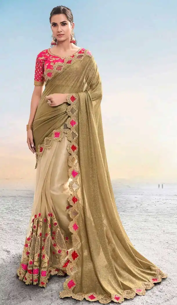 Chiku Color Digital Print Designer Bridal Wedding Wear Saree -8696104369