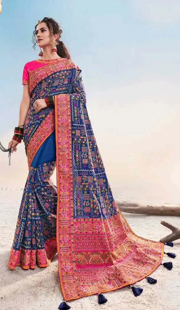 Stylish Blue Color Shana Silk Designer Bridal Wedding Wear Saree -8696104374